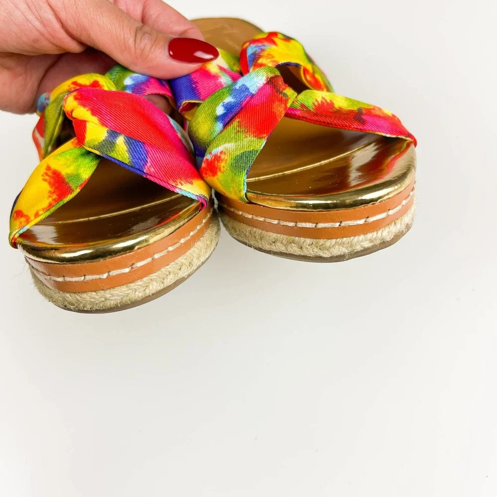 Etienne Aigner 8 Krista Watercolor Tie Dye Espadrille Wedge Sandals 3.5” Heel